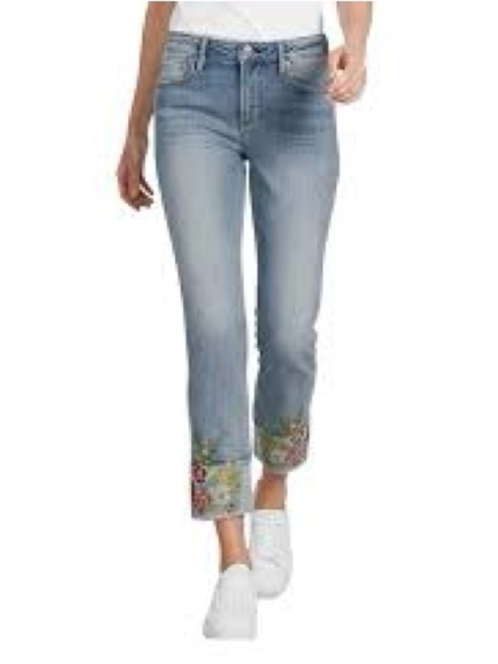 Driftwood Colette Anthropologie Embroidered Crop Floral Cuff Jeans Size 18
